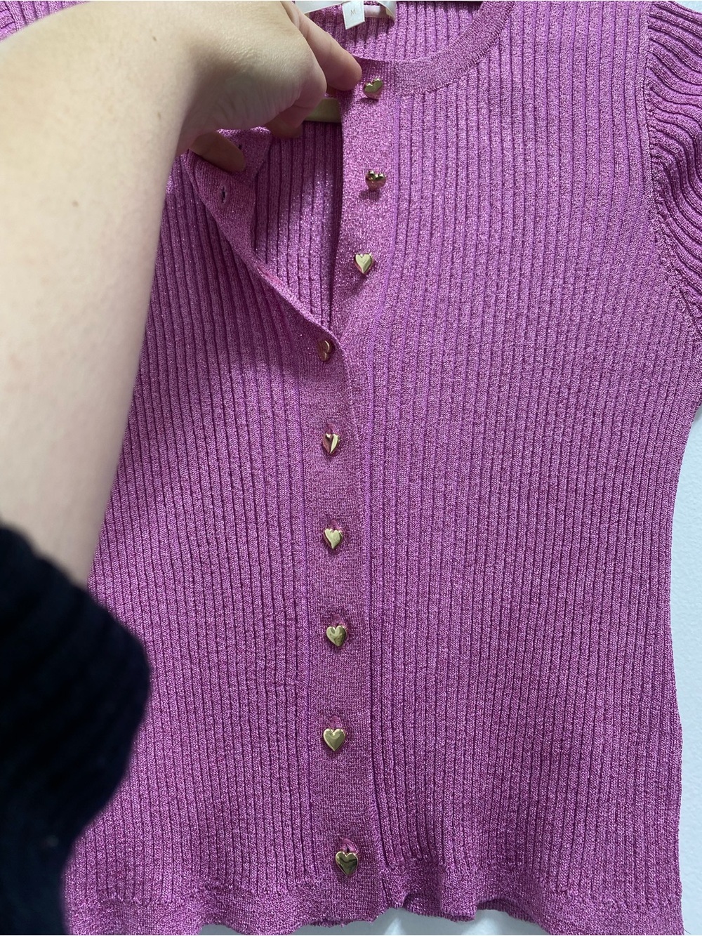 LoveShackFancy Pink Ribbed Heart-Button Cardigan - Picture 9 of 10